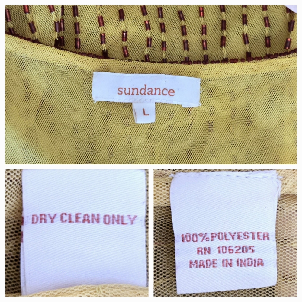 Sundance Mesh Yellow & Red Beaded Tank Top Lined Festival Boho Western Large - Picture 8 of 8